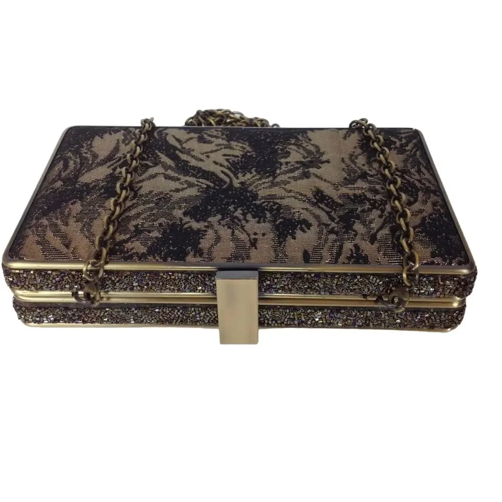 Sondra Roberts Bag Metallic Gold Clutch Crossbody Chain Clutch Purse